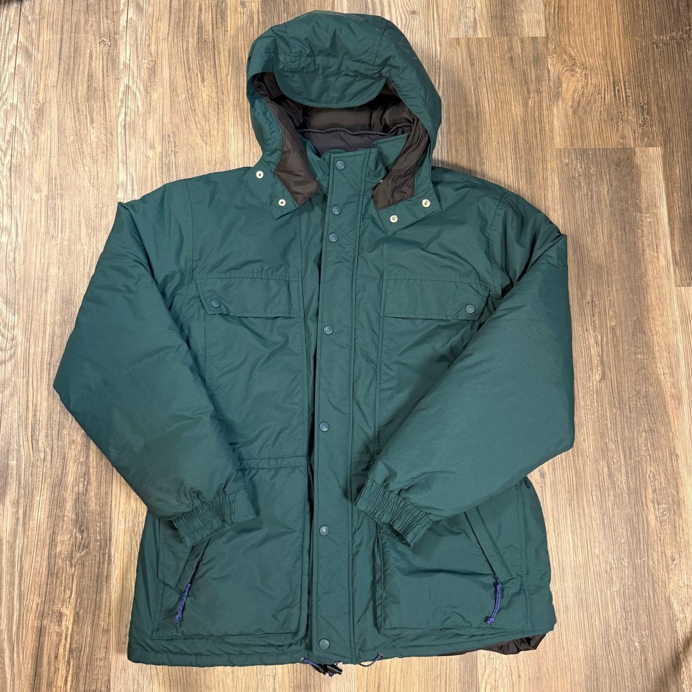 REI 90s Down Puffer Parka Jacket Mens XL Green Hooded Gorpcore Outdoor Vintage